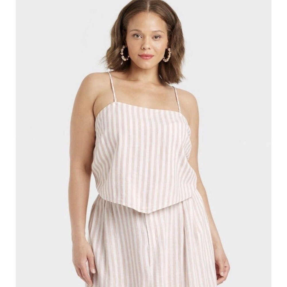Women’s Tie Back Tank Topping Cream Stripe Medium Adjustable Straps A New Day